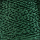 Close-up image of dark green Supreme Corp 5/2 Pearl Cotton Yarn wound into a mini-cone with intersecting strands creating a crisscross pattern. The texture of the mercerized cotton yarn is visible, showing a soft and slightly fuzzy surface, perfect for weaving projects.