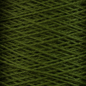 Close-up of tightly wound, 5/2 Pearl Cotton Yarn from Supreme Corp. The overlapping strands create a crisscross pattern. The texture appears soft and slightly fuzzy, with a rich, deep green color. This versatile yarn is ideal for various crafting projects and comes in a large cone.