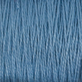 Close-up of a skein of Supreme Corp's 5/2 Pearl Cotton Yarn | Mini-cone in blue. The yarn fibers are tightly wound, creating a textured pattern of parallel lines. The color is a smooth, even shade of blue, and the texture appears slightly soft and fuzzy, perfect for weaving projects.