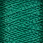 Close-up image of tightly wound 5/2 Pearl Cotton Yarn from Supreme Corp, showcasing the intricate and overlapping patterns of the dark green fibers. The texture appears soft yet sturdy, with shades of green creating subtle depth and variation, characteristic of this versatile yarn available in a large cone.