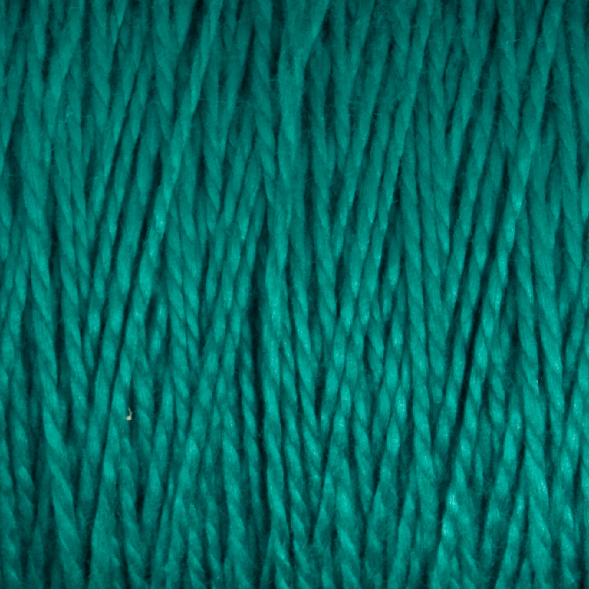 Close-up image of turquoise yarn strands tightly wound together, showcasing their texture and fibrous detail. The yarn, a vibrant 5/2 Pearl Cotton Yarn from Supreme Corp, boasts a rich blue-green hue and offers a visually pleasing and uniform pattern—perfect for intricate weaving projects.