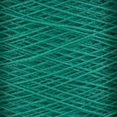 Close-up image of Supreme Corp.’s 10/2 Pearl Cotton Yarn (Large Cone) in a vibrant teal hue, tightly wound in intricate, intersecting layers to create a textured, crisscross pattern. This versatile yarn is uniformly wound without any loose strands visible, showcasing its colorfast quality.