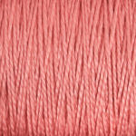 The close-up image showcases a spool of Supreme Corp.'s 10/2 Pearl Cotton Yarn | Large Cone in a colorfast coral pink. The texture of the yarn is visible, highlighting the individual strands expertly twisted together, with the camera focusing on the intricate details of its surface.