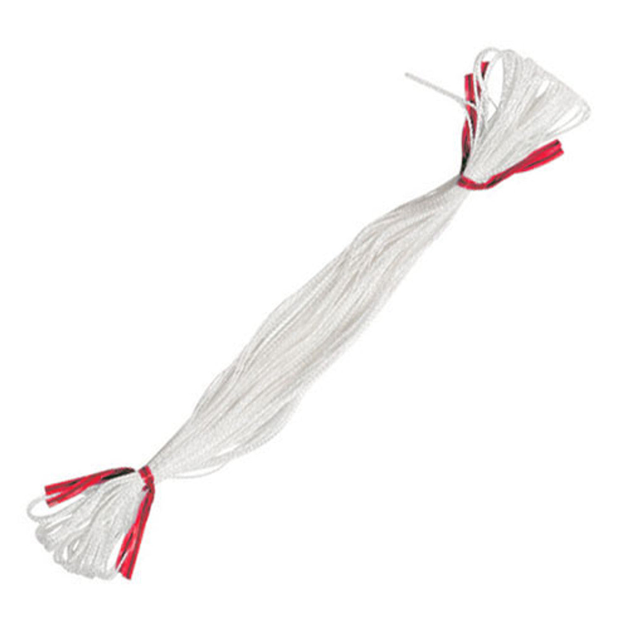 A long, white Glimakra Texsolv Heddle with red markings on each end is lying coiled loosely. The heddle appears to be lightweight and flexible, much like a continuous chain. It's suitable for various purposes such as crafting, securing items, or general use around the home or outdoors.