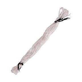 A neatly bundled white Texsolv Heddles from Glimakra, crafted with polyester strings and secured with black ties at both ends, displayed against a plain white background.