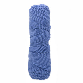 A skein of blue Lamb's Pride Worsted Yarn by Brown Sheep is neatly wound into a cylindrical shape. The yarn boasts a soft texture, making it perfect for knitting, crocheting, or even felting projects. The white background highlights the blue color of the yarn prominently.