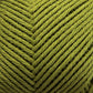 Close-up image of tightly coiled green Cotton Fine yarn by Brown Sheep. The yarn is neatly wound in a ball, with the strands forming a repeating, chevron-like pattern. The texture of the weaving Cotton Fine yarn looks soft and smooth, making it suitable for knitting or crocheting projects.