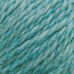 A skein of Cascade Yarns' Cascade Eco and Cascade Eco Plus Wool Yarn, crafted from Peruvian Highland wool, is coiled in a twist. This chunky green yarn appears thick and textured, with a blend of dark and light green fibers intertwined to create a striking marbled effect. The plain white background highlights the vibrant green yarn prominently.