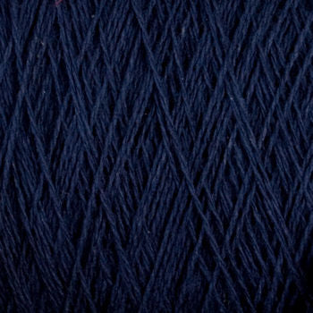 Close-up image of dark blue Homestead 8/2 Cotton Yarn | Large Cone by Supreme Corp, showing its texture and strands intertwined. The machine-washable yarn appears to be neatly wound, with fine, even fibers creating a consistent pattern.