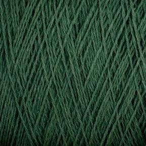 Close-up view of Homestead 8/2 Cotton Yarn fibers by Supreme Corp, intricately intertwined and creating a textured, crisscross pattern. The yarn's rich, deep green color and fine strands suggest softness and warmth, making it ideal for knitting or crocheting projects. This weaving yarn is also machine-washable.