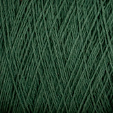 A close-up photograph of the Homestead 8/2 Cotton Yarn | Mini-cone by Supreme Corp in dark green. The machine-washable yarn is tightly wound and woven in a crisscross pattern, showcasing the texture and individual fibers. The image gives a detailed view of this versatile yarn's consistent color and fine threadwork.