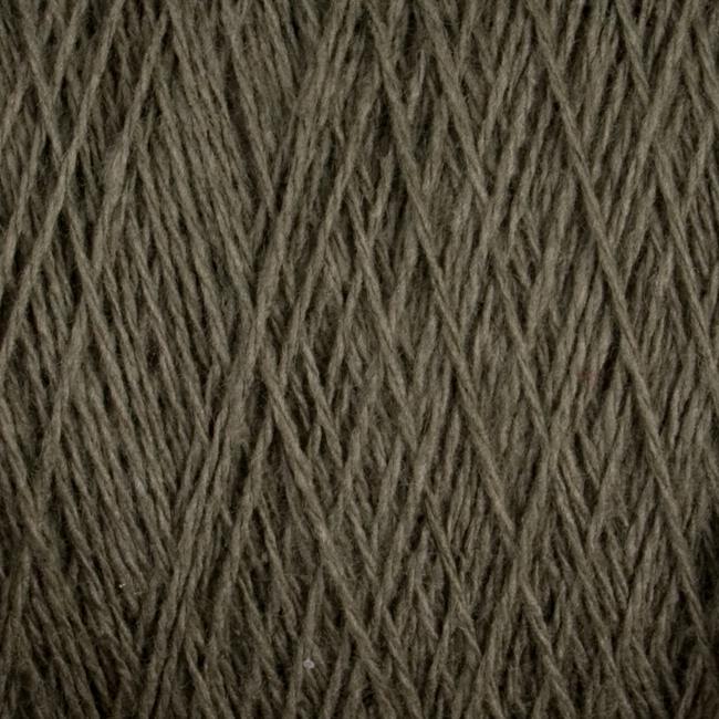 Close-up image of olive green Homestead 8/2 Cotton Yarn | Large Cone by Supreme Corp, intricately wound and displaying a soft, fibrous texture. The image highlights the fine strands and subtle variations in color, showcasing the detailed weave of this machine-washable material.