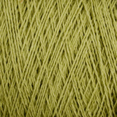 Close-up image of Homestead 8/2 Cotton Yarn | Mini-cone in olive green, wound into a neat ball. The individual strands of this versatile yarn by Supreme Corp are tightly coiled and crisscrossed in varying directions, creating a textured pattern.