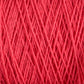 Close-up image of Supreme Corp's Homestead 8/2 Cotton Yarn | Large Cone in red, showcasing the texture of the intertwined fibers. The strands are tightly woven together, creating a detailed pattern of crisscrossing lines. The vibrant red color stands out prominently.