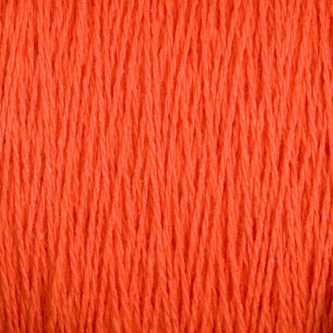 Close-up of the Supreme Corp Homestead 8/2 Cotton Yarn in orange. The threads on the large cone are tightly packed, showcasing a rich and vivid orange hue with a slightly textured and fibrous appearance.