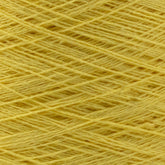 Close-up of a skein of vibrant yellow Homestead 8/2 Cotton Yarn | Mini-cone from Supreme Corp, featuring an intricate pattern of overlapping strands that create a textured and layered appearance. This versatile yarn is machine-washable and has a soft, fibrous texture with slight variations in thickness.