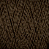 A close-up view of the Homestead 8/2 Cotton Yarn | Mini-cone by Supreme Corp, with its dark brown strands tightly wound in a crisscross pattern, showcases the texture and fibers of the material. This machine-washable yarn appears thick and slightly rough.