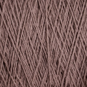 Close-up image of a mini-cone of Homestead 8/2 Cotton Yarn from Supreme Corp, showcasing its tightly wound brown fibers and slightly varied texture. The crisscross pattern of the yarn threads is clearly visible, creating an intricate, woven appearance. The color is a warm, muted brown and the yarn is machine-washable.