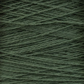 Close-up of a spool of Homestead 8/2 Cotton Yarn | Mini-cone by Supreme Corp. The dark green, machine-washable strands are tightly wound and have a slightly fuzzy texture. The image highlights the interlacing threads and fibrous details of this versatile yarn, perfect for various weaving projects.