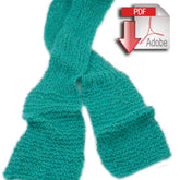 A luxurious Gemstone Silk Bouclé & Lace Mohair Knitted Scarf by Halcyon Yarn is displayed with a PDF download icon featuring a red arrow pointing downwards and the Adobe logo in the top right corner. The image suggests that downloadable instructions are available, offering an elegant blend of warmth and style.