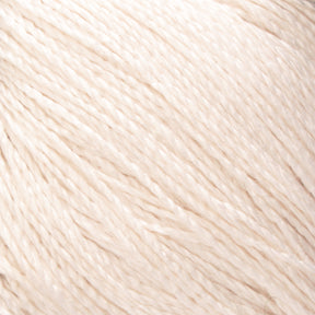 Close-up of a textured, soft white silk yarn. The fibers are neatly twisted together, showcasing the Gemstone Silk 2/30 by Halcyon Yarn’s smoothness and uniform strand pattern.