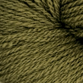 A close-up image of a tangled ball of Victorian 2-Ply Wool Yarn by Halcyon Yarn. The sport weight wool strands are tightly wound together, creating a textured pattern. The color is a muted, earthy green, and the fibers appear soft and slightly fuzzy—perfect for hand knitting projects.