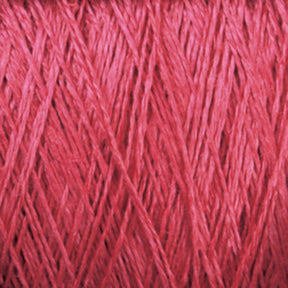 Close-up of Newport 16/2 Linen Yarn | Large Cone from Halcyon Yarn. The image shows multiple strands of linen yarn intertwined, forming a tightly knit texture. The vibrant red color and fine fibers give the yarn a smooth and glossy appearance.