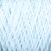 Close-up image of the light blue Newport 16/2 Linen Yarn from Halcyon Yarn, showcasing tightly woven threads arranged in a crisscross pattern. The texture appears soft and delicate, highlighting the intricate details of the fibers on this large cone of yarn.