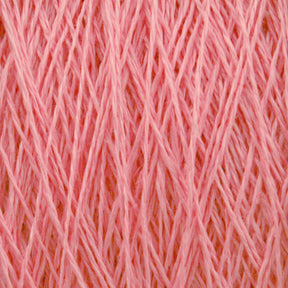 Detailed close-up of Newport 16/2 Linen Yarn from Halcyon Yarn. The soft, pink strands are intertwined, creating a textured and intricate pattern. The image captures the fine details of the fibers, highlighting their smooth and slightly glossy appearance on this large cone.