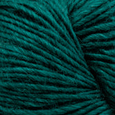 Close-up image of Moonshine by Juniper Moon Farm, showing the texture and pattern of the teal-colored wool strands wound together. The yarn from Knitting Fever / Euro appears soft and slightly fuzzy, highlighting the fibrous details.