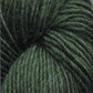 Close-up image of Moonshine by Juniper Moon Farm, a dark green wool yarn. The fibers appear tightly wound and soft, with a slightly fuzzy texture. The strands reflect light subtly, highlighting the yarn’s intricate twists and the depth of its green color. This beautiful yarn is brought to you by Knitting Fever / Euro.