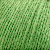 Close-up of a bundle of soft, green 100% Cascade 220 Superwash Wool Yarn by Cascade Yarns. The fibers are evenly twisted together, creating a textured and slightly fluffy appearance. This superwash DK weight yarn boasts vibrant color and beautiful stitch definition for a fresh and lively look.