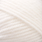 Close-up of a ball of Plymouth Encore Worsted Yarn by Plymouth Yarn Co. The worsted weight yarn is tightly wound, showcasing its soft, fluffy texture with visible fibers. The image highlights the details of the twisted strands and the even, consistent pattern of the winding, making it an economical option for various knitting projects.