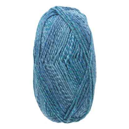 The Plymouth Encore Worsted Yarn by Plymouth Yarn Co. is a cost-effective choice, featuring a skein of worsted weight yarn in an oval shape with blue and green colors. It highlights a combination of tight and loose strands, resulting in a dappled, textured appearance. Additionally, it is machine washable, making it practical and vibrant for your next project.