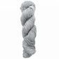 A twisted skein of Malabrigo Silky Merino yarn by Malabrigo Yarn, featuring a luxurious, light gray color, textured and soft, displayed vertically on a plain white background.