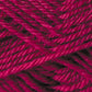 A close-up of deep pink Jo Sharp Classic DK Wool from Kingfisher Yarn & Fibre, wound tightly in a crisscross pattern, showcasing the texture and individual strands. The color appears rich and vibrant, with mild variations in shade due to lighting and the twist of the fibers.