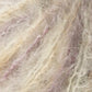 Close-up image showcasing the light-colored, fluffy, and woolly texture of Jo Sharp Rare Comfort Kid Mohair from Kingfisher Yarn & Fibre. The fibers are soft and display a mix of pale beige and faint purple hues, interwoven to create a fuzzy, delicate surface that's perfect for luxurious comfort in airy sweaters.