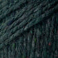 Close-up image of dark green, slightly speckled yarn with a textured, woven appearance. This Kingfisher Yarn & Fibre Jo Sharp Silkroad Aran Tweed yarn features rich tweed highlights, with fibers that appear thick and tightly twisted, creating a dense and rustic look suitable for knitting, crocheting, or other textile crafts.