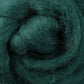 Close-up of dark green Corriedale New Zealand Wool Fiber to Spin and Felt by Ashford Handicrafts Limited, tightly wound into a spiral with visible textured fibers, showcasing its soft, fuzzy appearance.