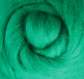 Close-up of spirally wound bright green Corriedale New Zealand Wool Fiber to Spin and Felt by Ashford Handicrafts Limited, highlighting its soft and fluffy texture.