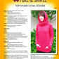 A knitting pattern instructions page for the "Top Down Cowl Hoodie by Knitting" from Bryson Distributing, Inc. It includes details on sizes, materials, DK weight yarn, gauge, abbreviations, instructions for the cowl collar and furry hood trim, and a color photo featuring a woman wearing a bright pink cowl hoodie in front of a green shrub.