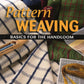 Cover of a weaving book titled "Pattern Weaving - Basics for the Handloom" by National Book Network. The background features an array of colorful woven fabrics in various patterns, accompanied by a shuttle tool and a measuring tape.