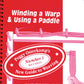 Cover of the book *Winding a Warp & Using a Paddle* by Peggy Osterkamp, published by Lease Sticks Press. The cover features a red background with white and pink text and graphics depicting a warp and paddle. A label on the cover reads, "Peggy Osterkamp's Number 1 Revised New Guide to Weaving." This is the perfect addition to your weaving library for mastering the warp winding process.