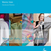 An advertisement for "Weaving Today" and "Handwoven Presents" featuring the "Handwoven Design Collection - Weaves for Baby, eBook Printed Copy" by Long Thread Media. The image showcases various baby blankets and a woman holding a baby, with different woven textile patterns in the background.