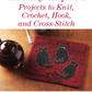 A book cover titled "PieceWork Presents: Literary-Inspired Projects to Knit, Crochet, Hook, and Cross-Stitch – eBook printed copy" by Long Thread Media. It features a red mat with three black cats and a teapot on a wooden surface. Below is the PieceWork logo and website link.