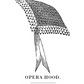 Illustration of a decorative opera hood with lace trim and ribbon ties, featured in the *PieceWork Presents: Patterns from 1862 Peterson Magazine – eBook printed copy* by Long Thread Media. Designed by Mrs. Jane Weaver.