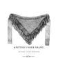 Black and white illustration of a triangular knitted shawl with lacy edges, featuring a fringe along the sides. The shawl is displayed with the point facing downward. Below the image, text reads, "Knitted Under Shawl. By Mrs. Jane Weaver." This pattern is part of *PieceWork Presents: Patterns from 1862 Peterson Magazine – eBook printed copy* by *Long Thread Media*.