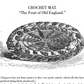 The crochet mat illustration titled "The Fruit of Old England," featured in Long Thread Media's *Ladies' Needlework, Crochet Tales and Poetry: A Melange of Instructions and Amusement – eBook printed copy*, presents intricate crochet patterns and detailed designs framed by a decorative border.