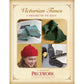 Cover of the eBook titled "Victorian Times: 8 Projects To Knit – eBook printed copy" from Long Thread Media. It showcases four knitted items: blue and white gloves, a green scarf, a red hat, and a pair of gray socks with an alphabet pattern.