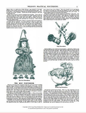 A vintage page from the "Weldon's Practical Pincushions: How to Make Pincushions for Bazaars and Decorative Purposes" eBook by Long Thread Media features Victorian pincushions with delightful illustrations and descriptions, including a doll pincushion and a cream jug pincushion. This needlework resource offers detailed guidance on their creation, combining timeless artistry with practical sewing patterns.